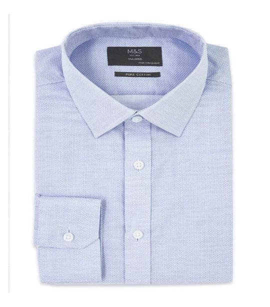 Tailored Fit Pure Cotton Shirt Blue Mix