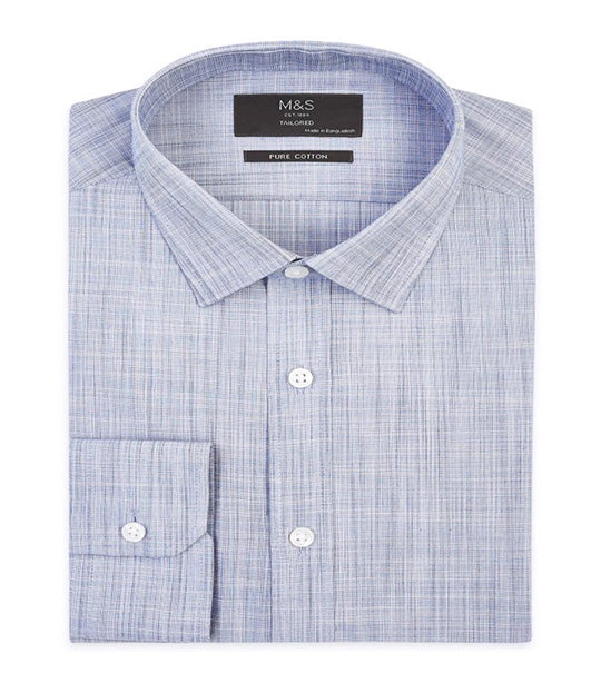 Tailored Fit Pure Cotton Textured Shirt Blue Mix