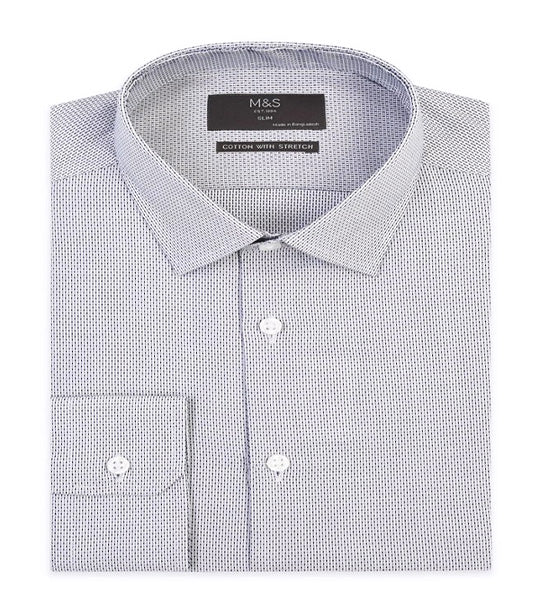 Slim Fit Easy Iron Shirt with Stretch Navy Mix