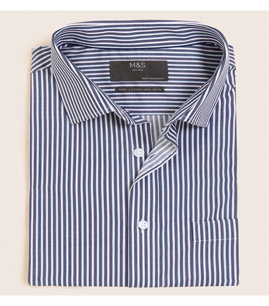 Regular Fit Pure Cotton Striped Short Sleeve Shirt Navy Mix