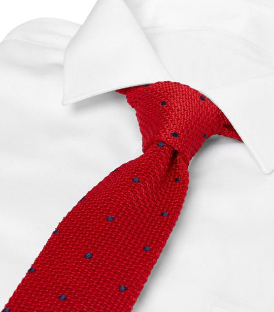 Skinny Square End Polka Dot Knitted Tie Red Mix