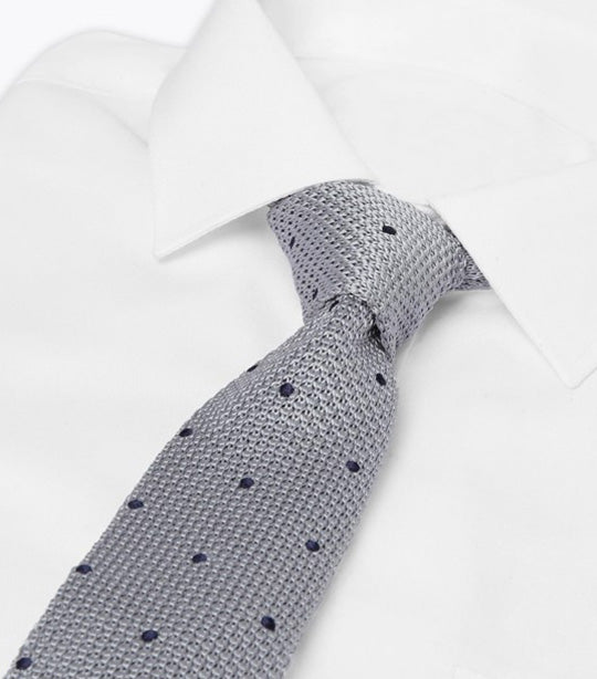 Skinny Square End Polka Dot Knitted Tie Gray Mix
