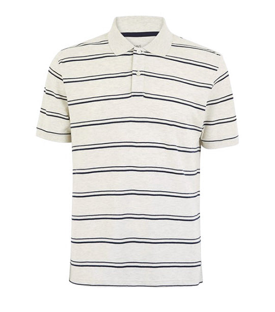 Cotton Striped Polo Shirt Ecru