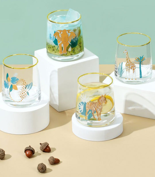 Sugarplum Lifestyle Safari Cocktail Glass with Gold Accent - Set of 4