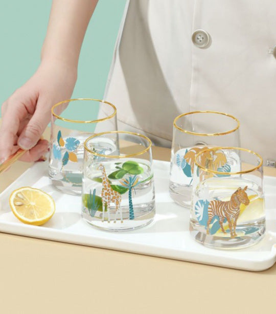 Sugarplum Lifestyle Safari Cocktail Glass with Gold Accent - Set of 4