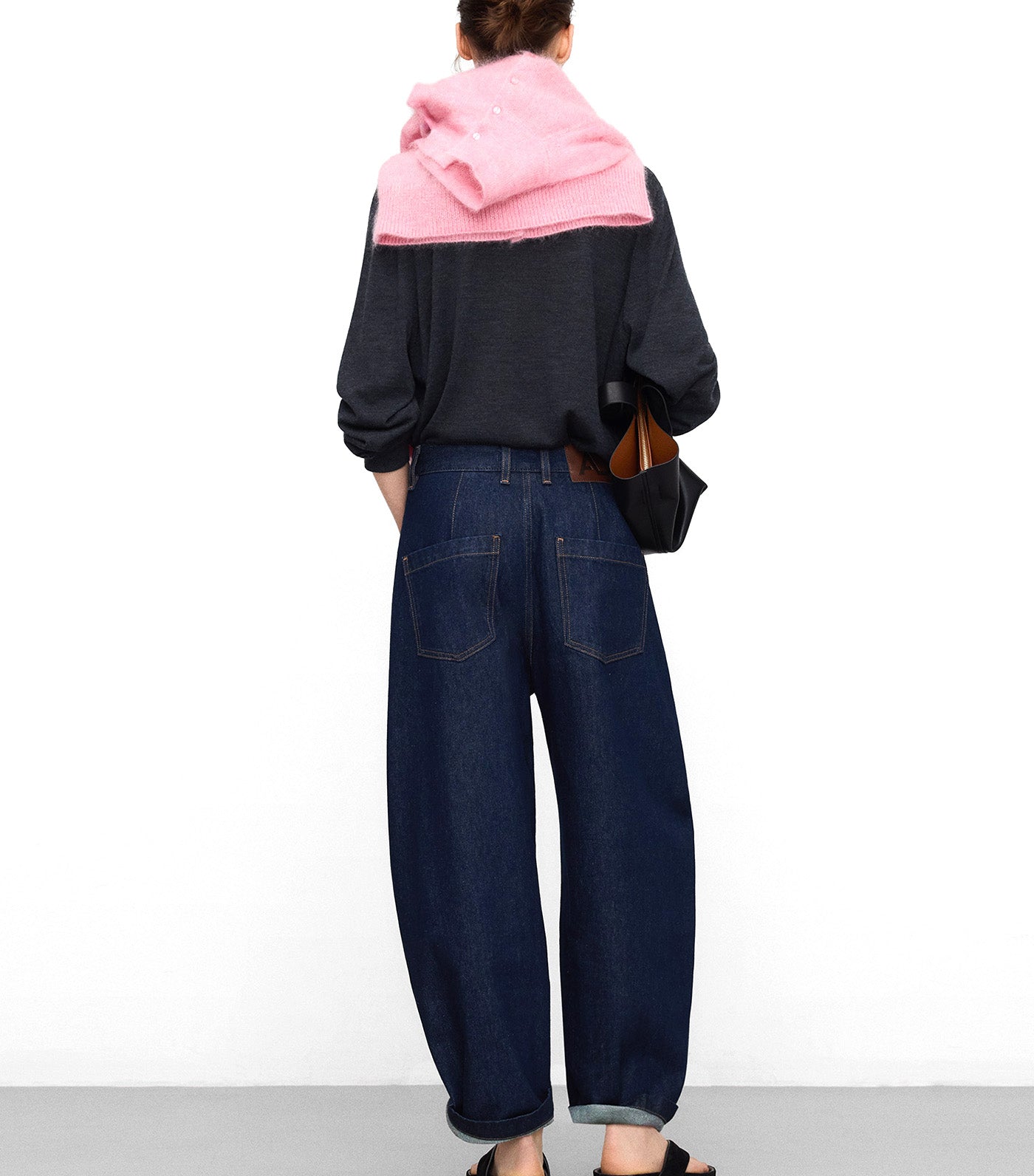 Cotton Denim Barrel Fit Trousers Navy Blue