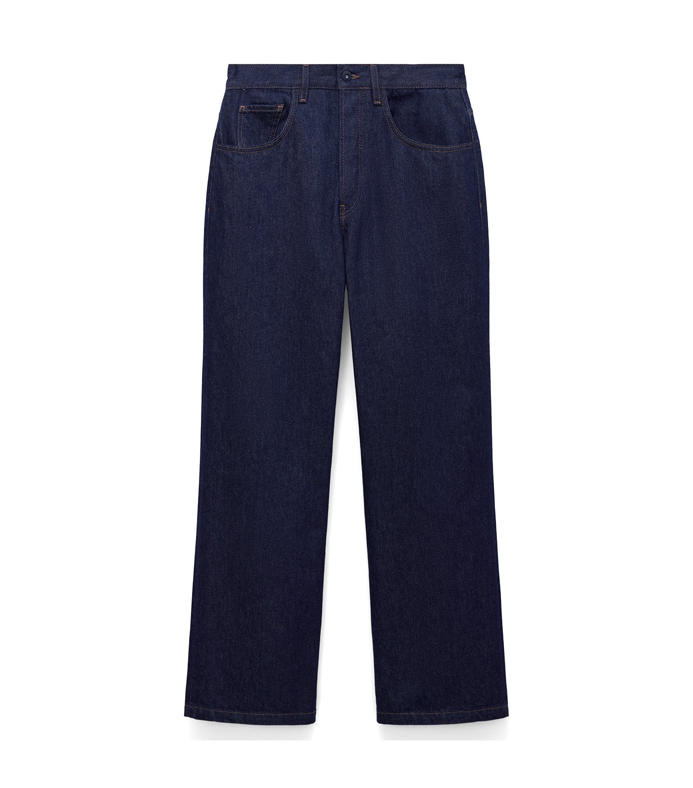 Cotton Denim Straight-Leg Trousers Navy Blue