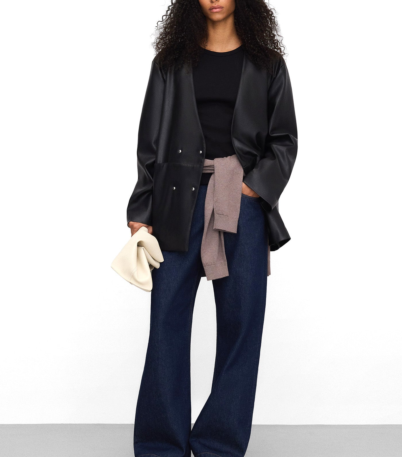 Cotton Denim Straight-Leg Trousers Navy Blue