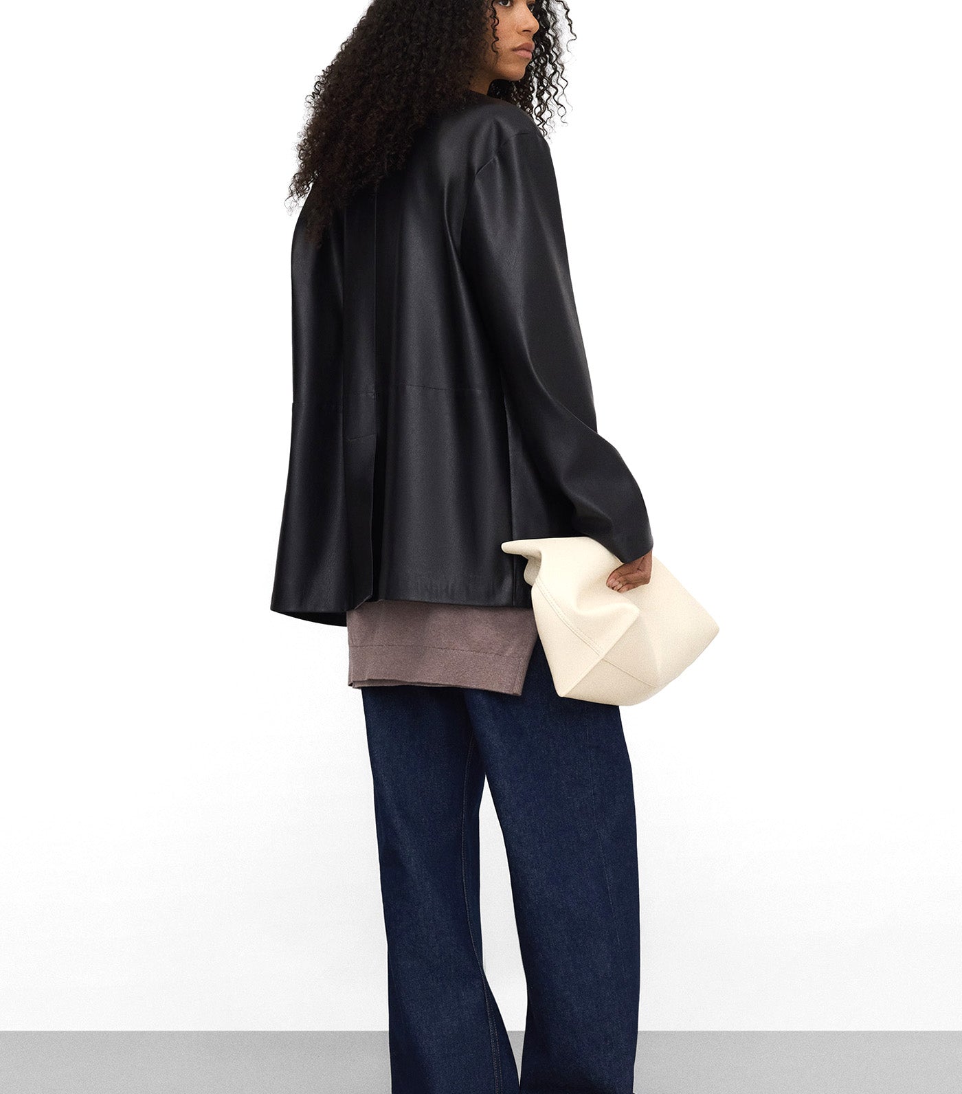 Cotton Denim Straight-Leg Trousers Navy Blue