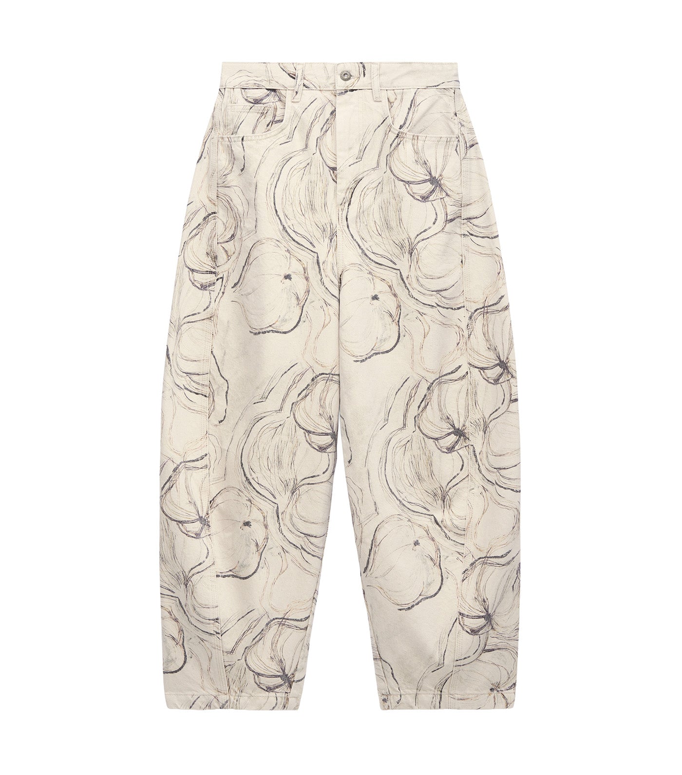 Printed Denim Barrel Fit Trousers Multicolor