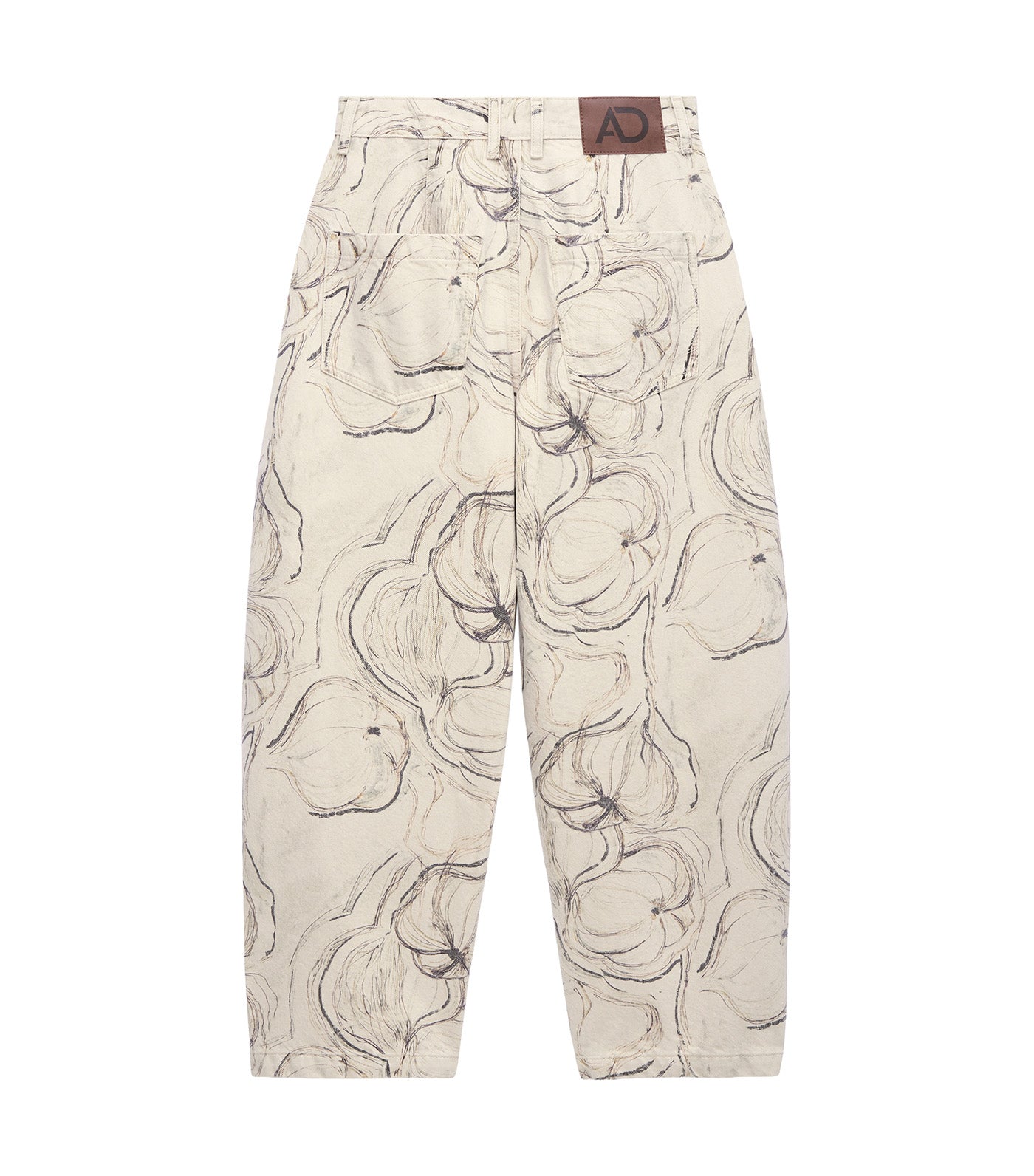 Printed Denim Barrel Fit Trousers Multicolor