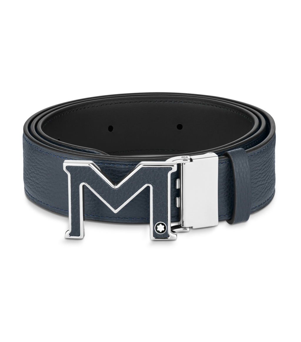 Montblanc 35mm Reversible Leather Belt Blue/Grey 131193