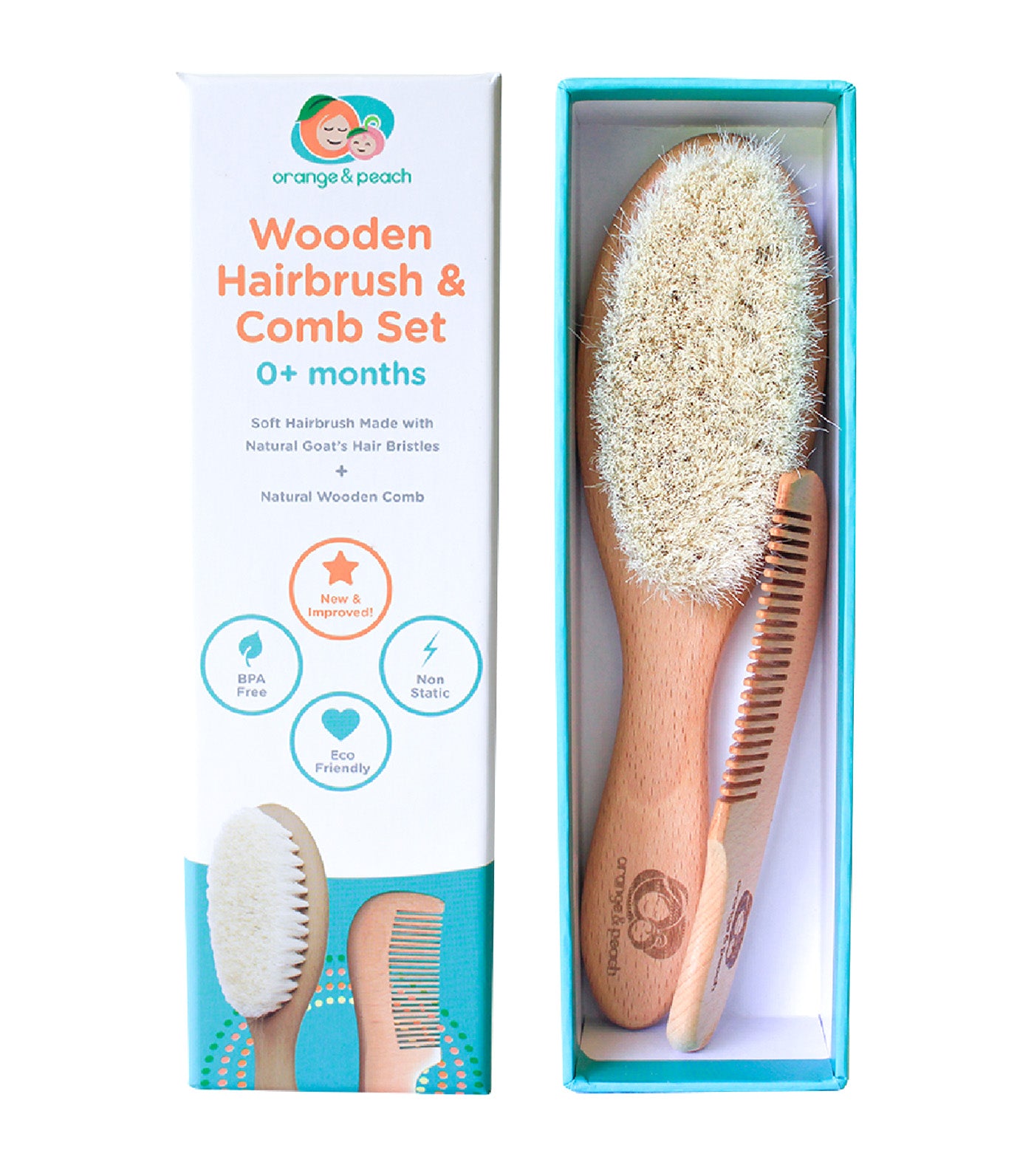 Wooden Hairbrush and Comb Set