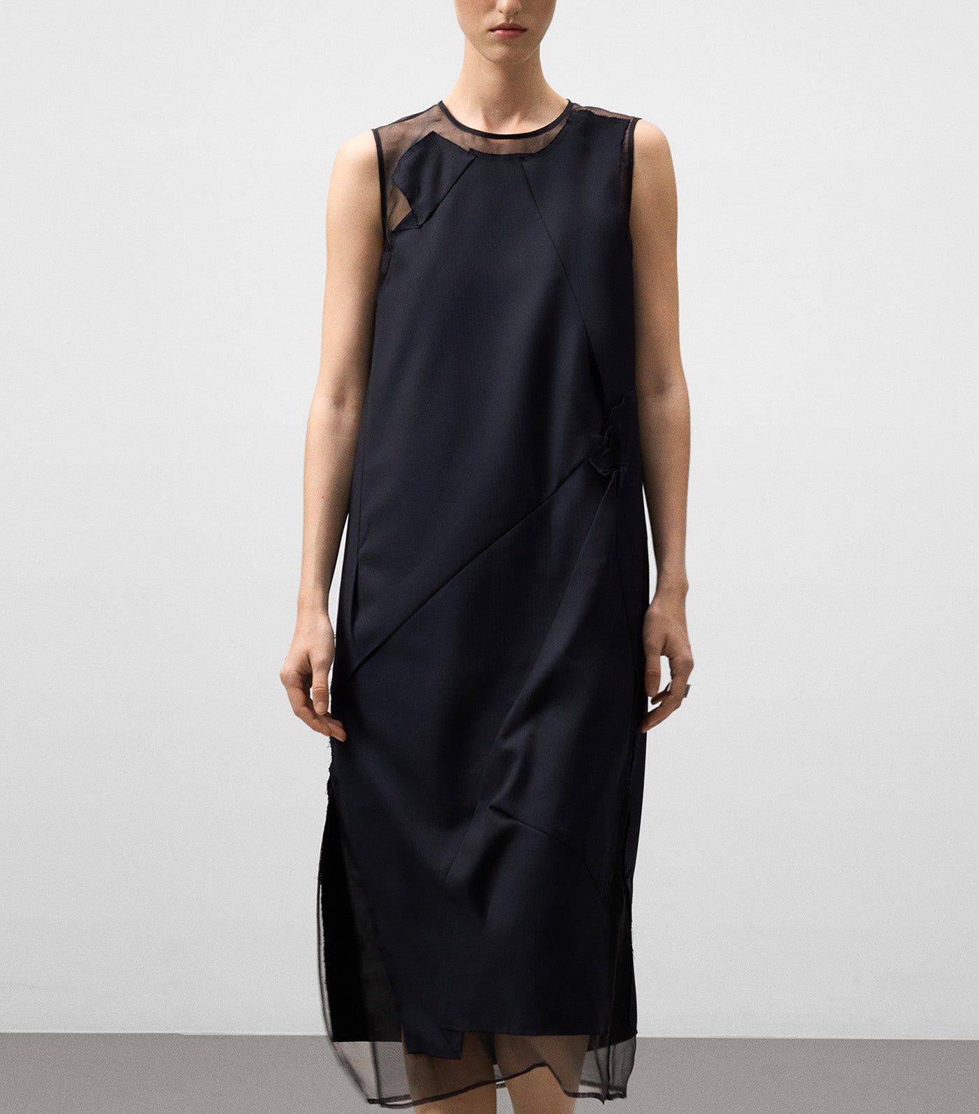 Adolfo Dominguez Contrast Fabric Crinkle Dress Navy Blue