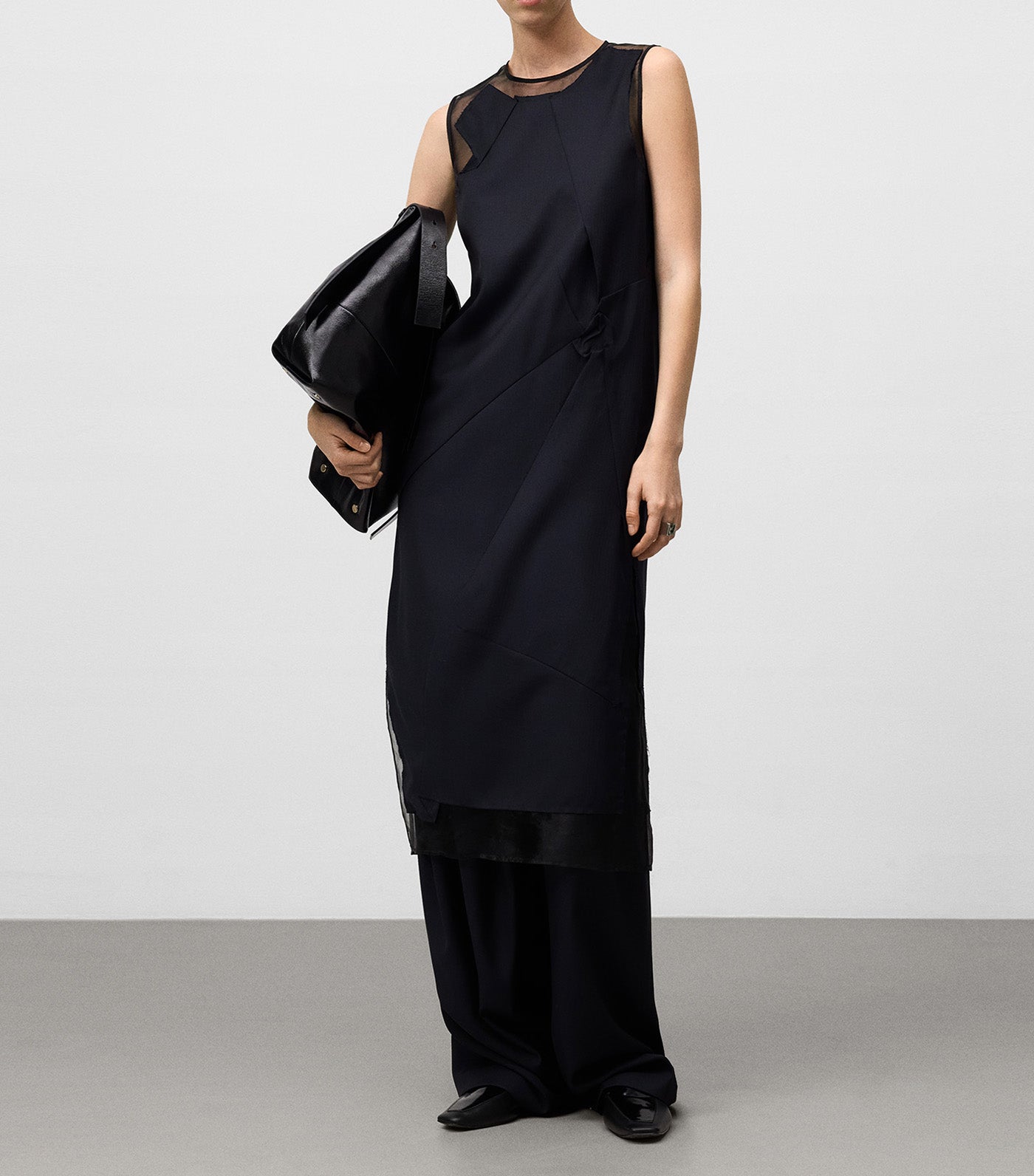 Adolfo Dominguez Contrast Fabric Crinkle Dress Navy Blue