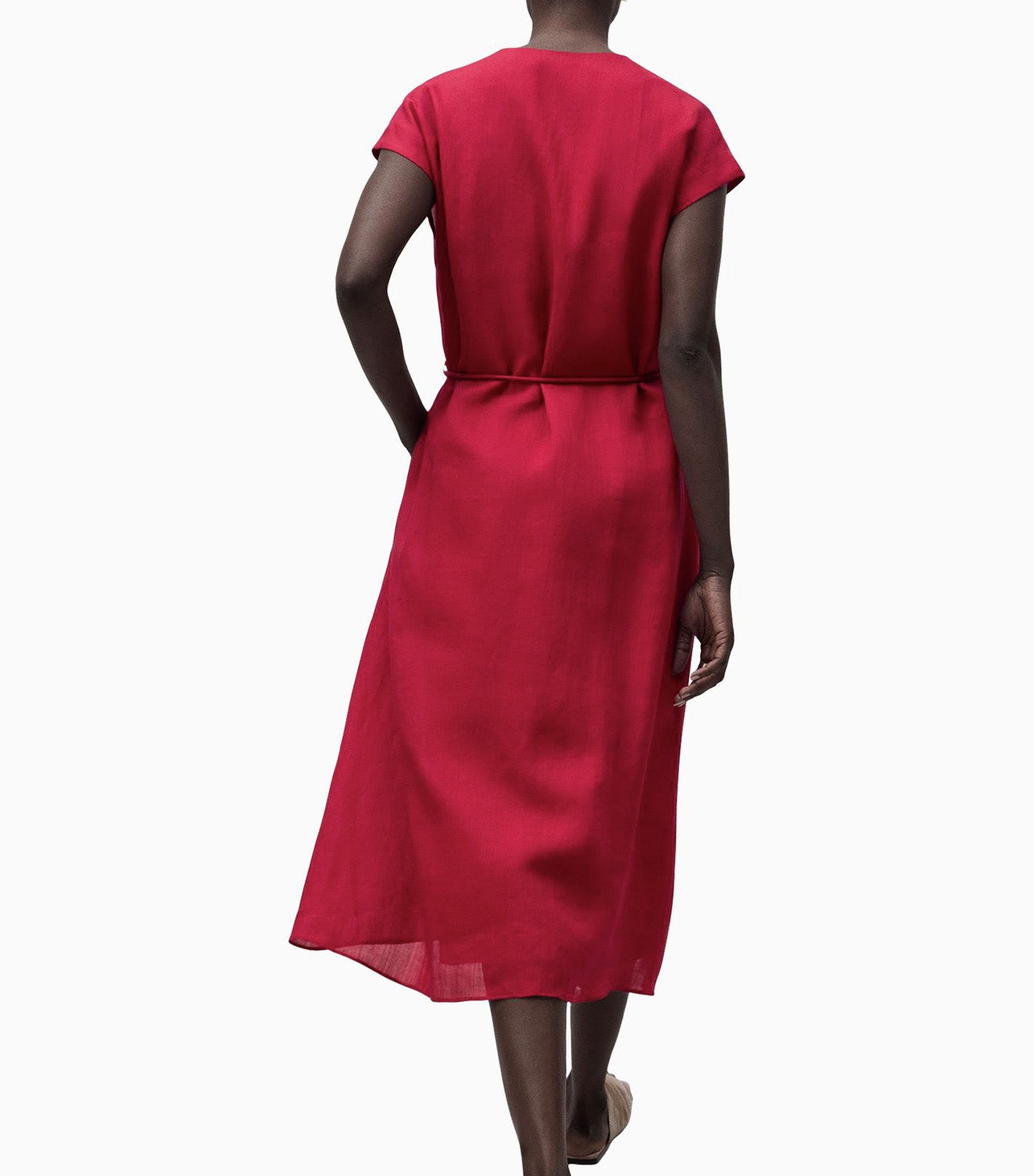 Ramie Blend Midi Dress Raspberry