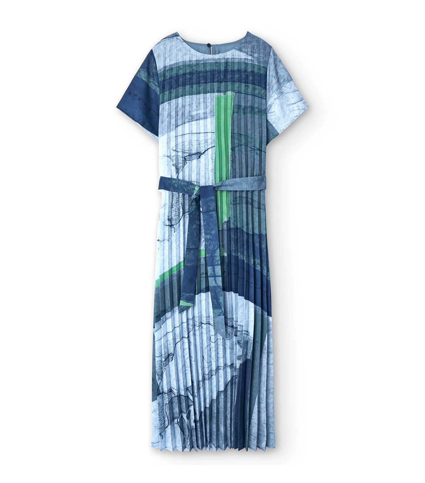 Printed Midi Crinkle Dress Black/Blue/Green