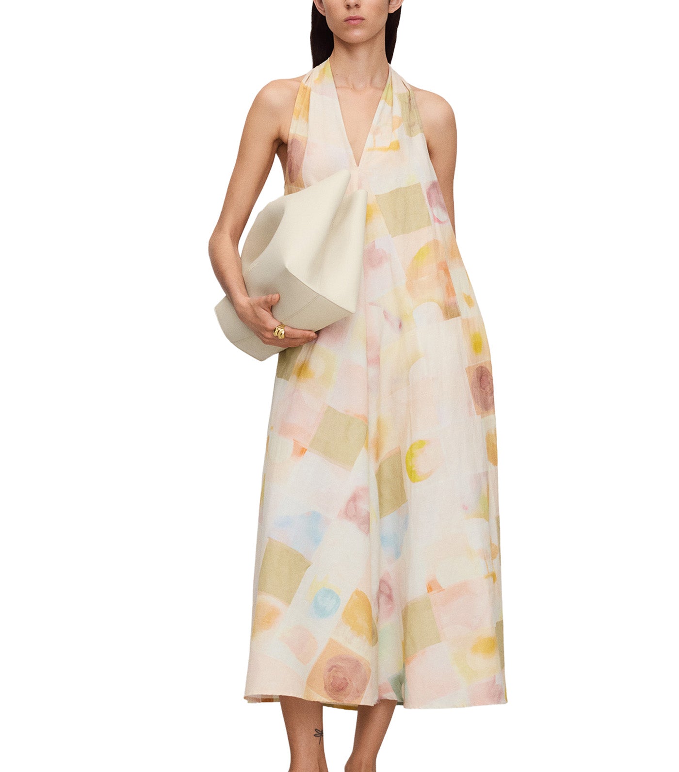 V-Neckline Printed Dress Multicolor
