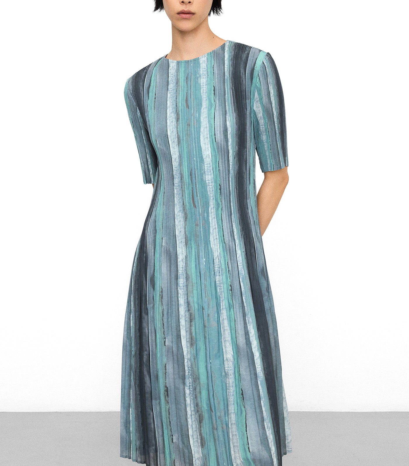 Printed Crinkle A-Line Dress Multicolor