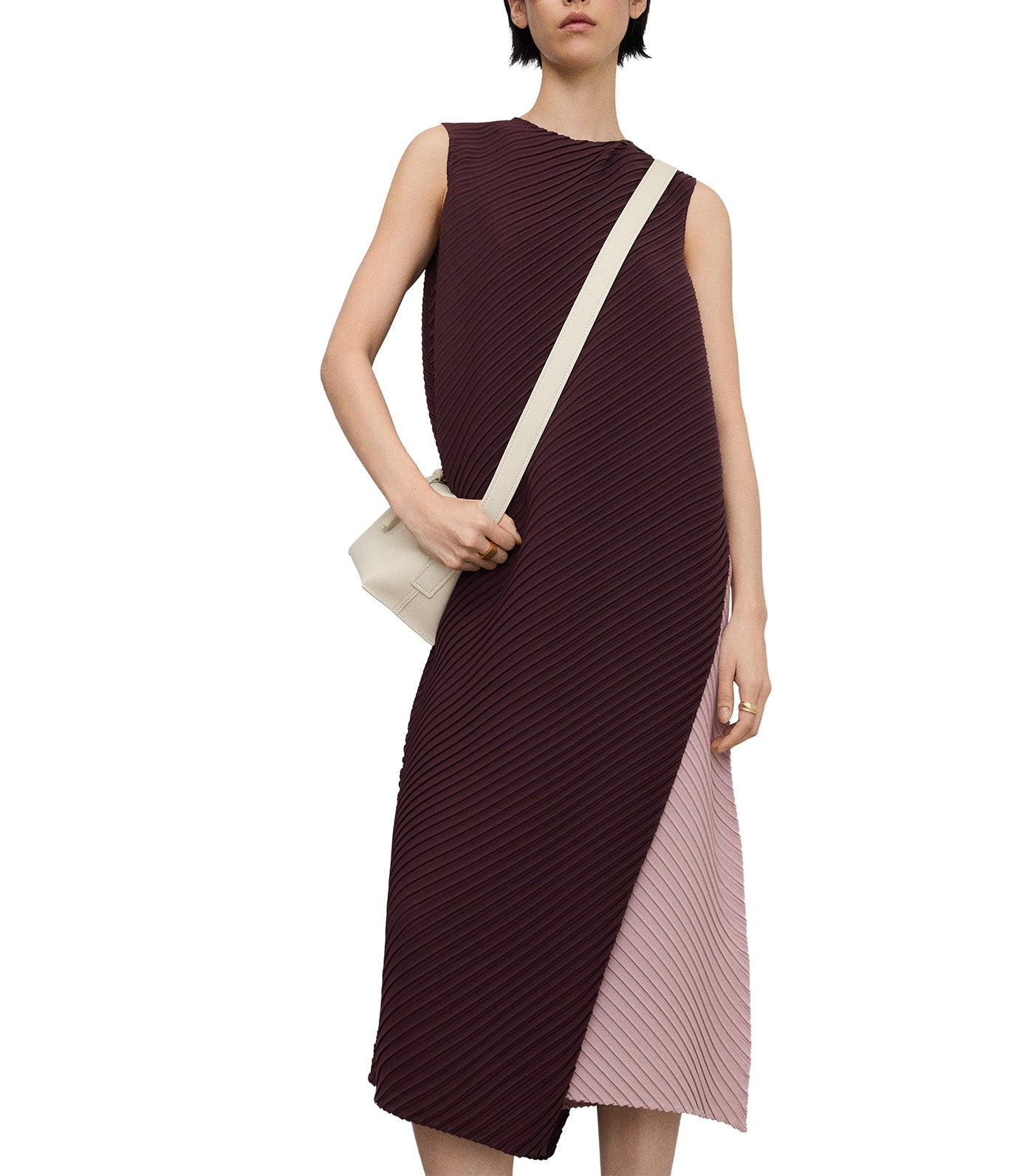 Layered Crinkle Dress Burgundy/Pink