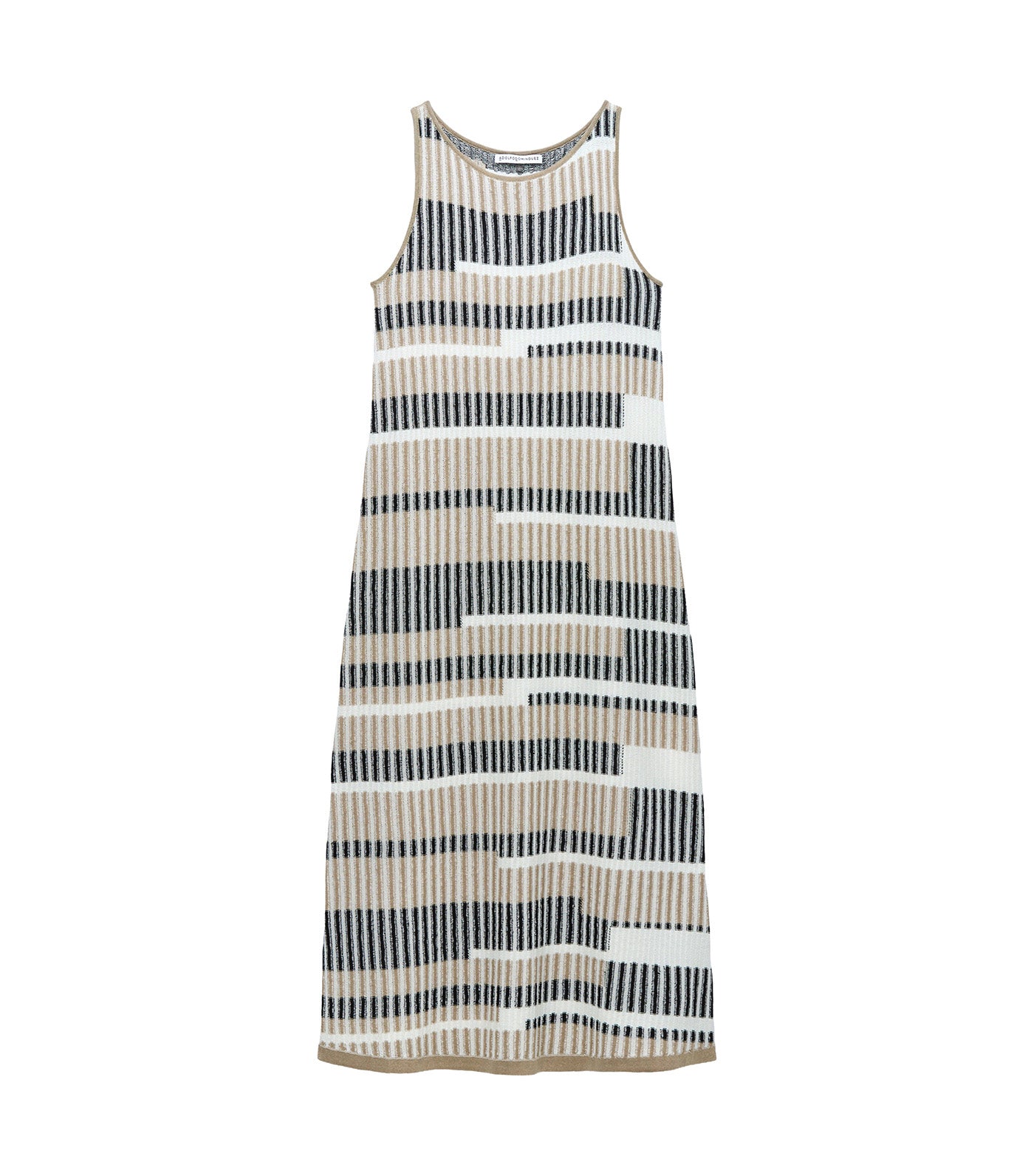 Irregular Striped Jacquard Knit Dress Black/Cream