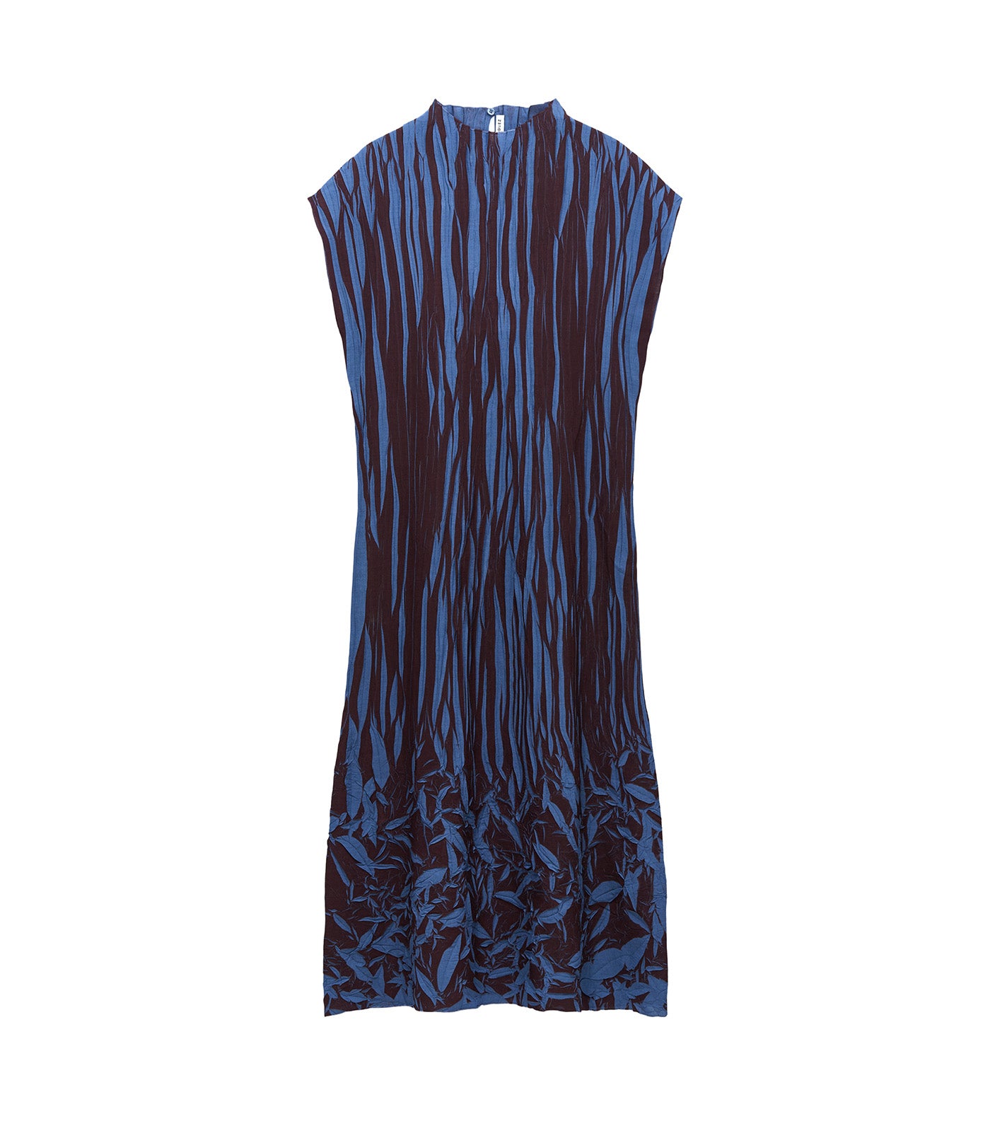 Two-Tone Irregular Pleated Midi Dress Brown Print