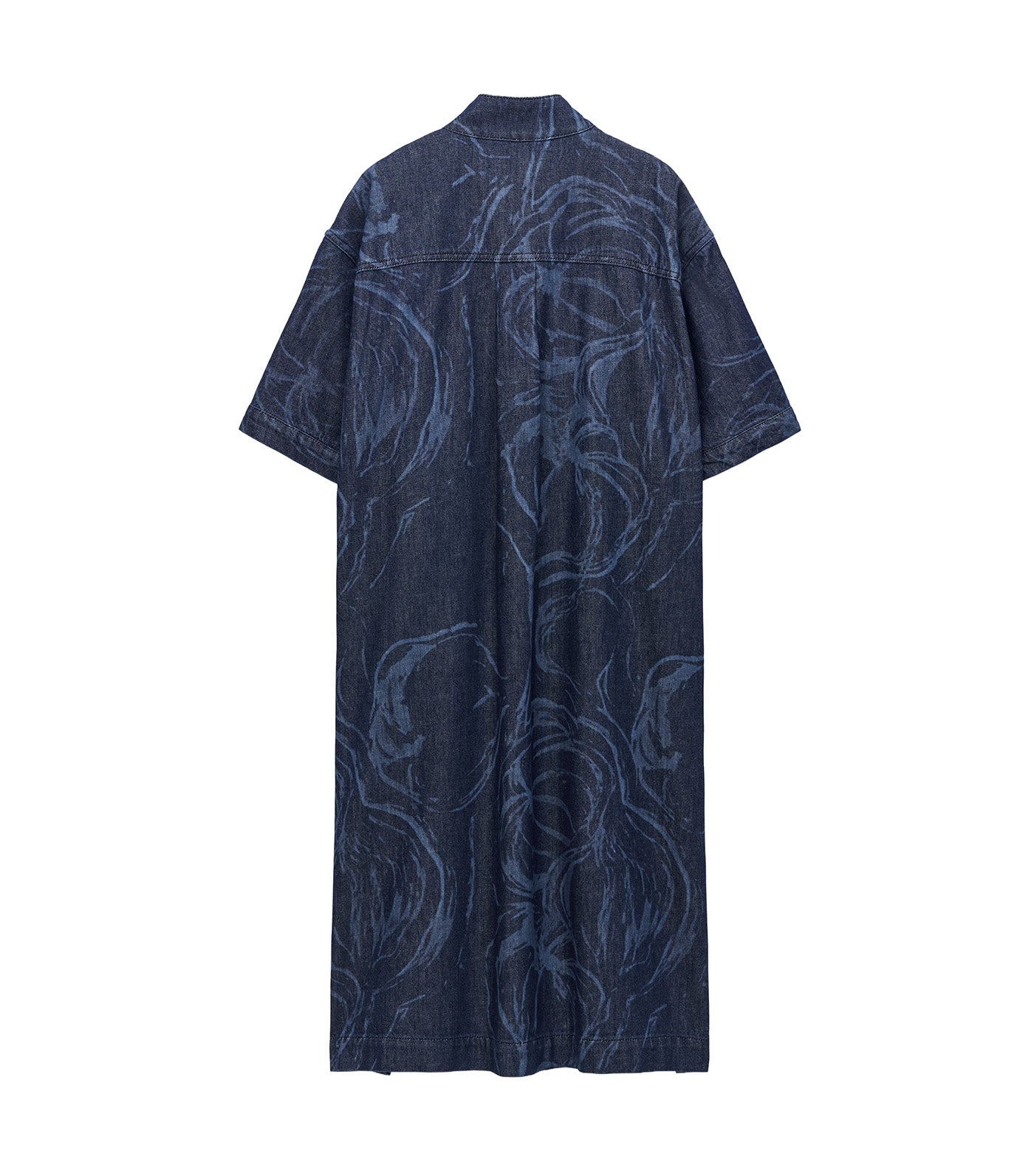 Printed Denim Shirt Dress Navy Blue