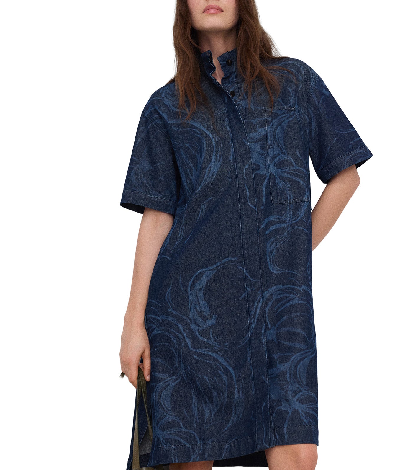 Printed Denim Shirt Dress Navy Blue