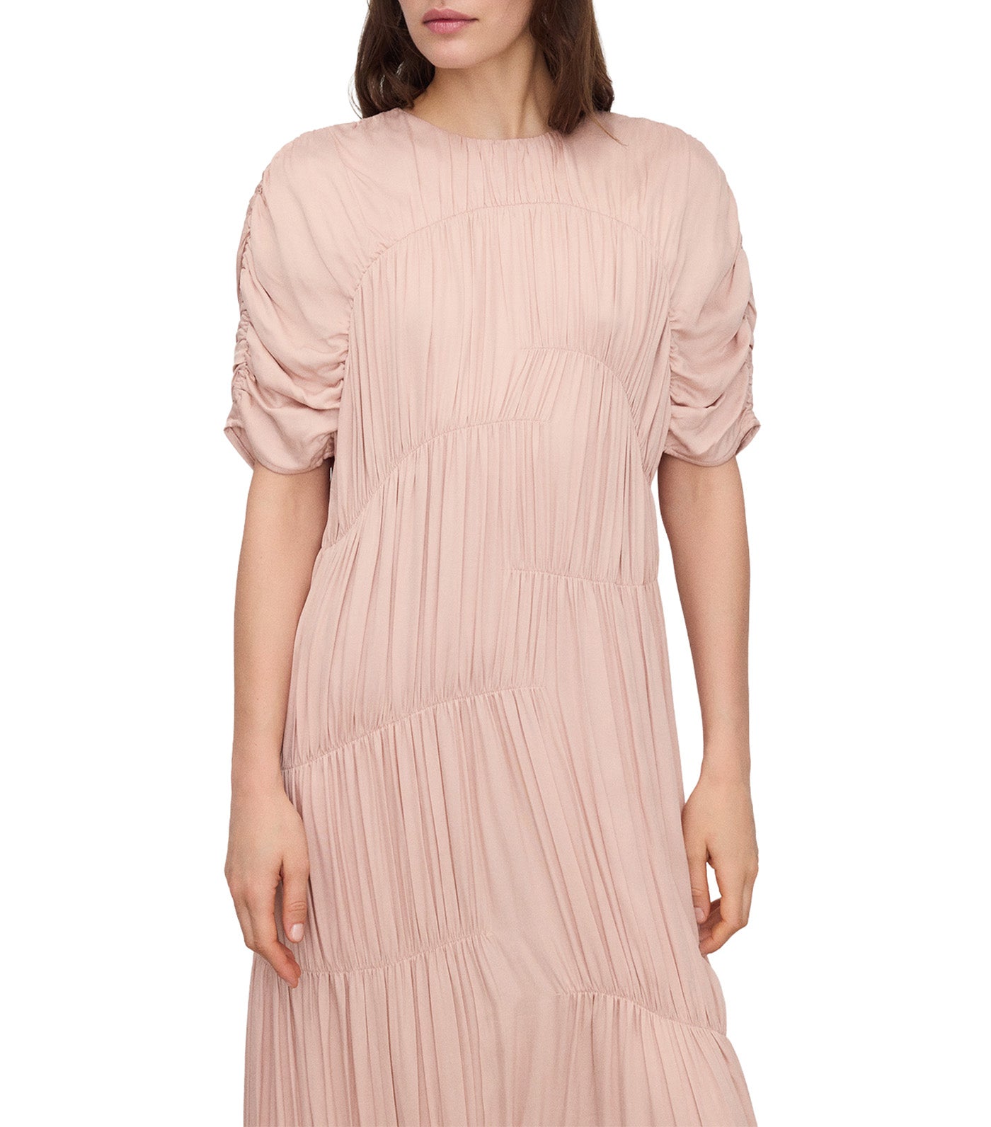 Short Sleeve Ruched Dress Light Pink