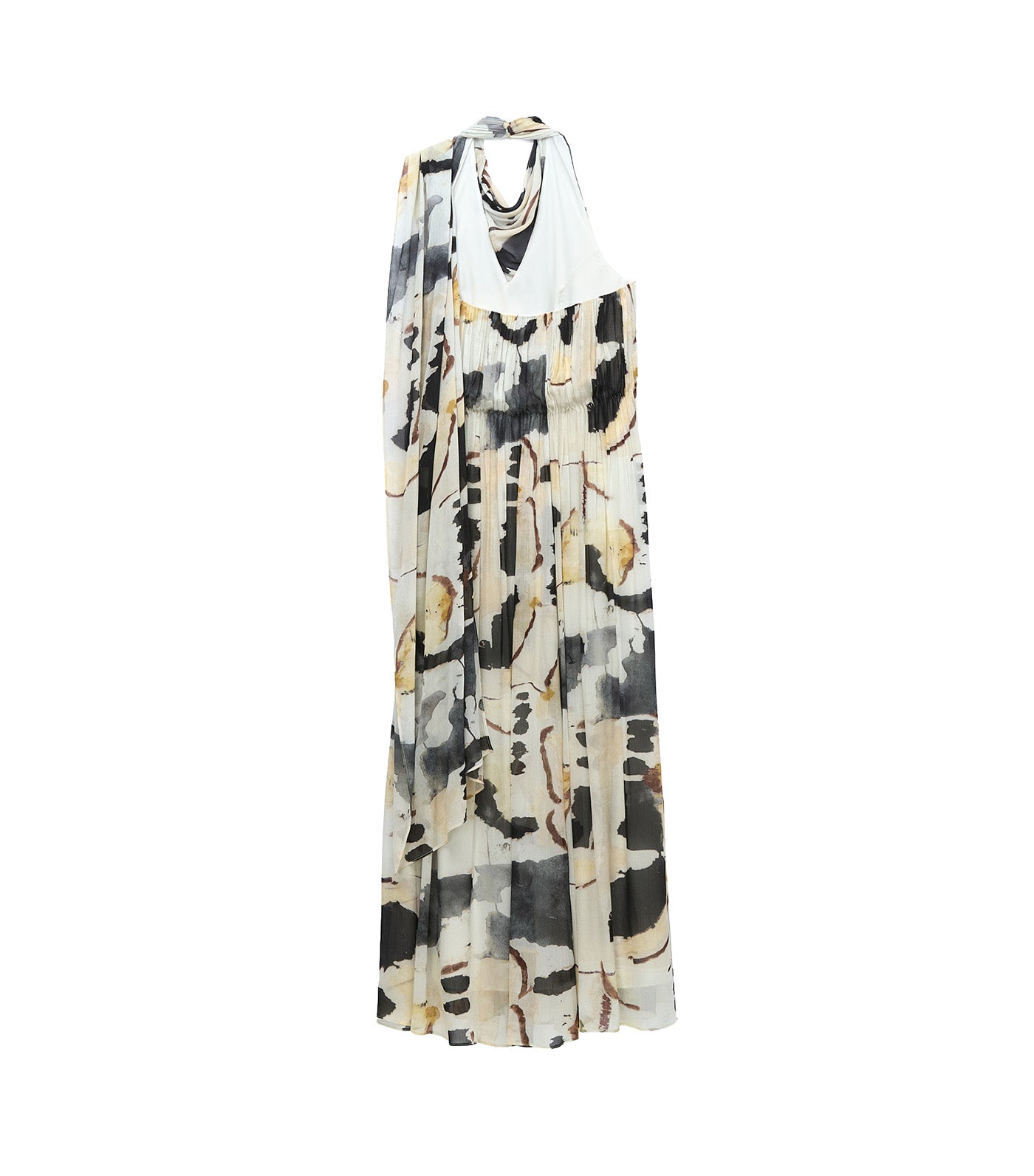 Scarf-Collar Printed Long Dress Flower Stamped