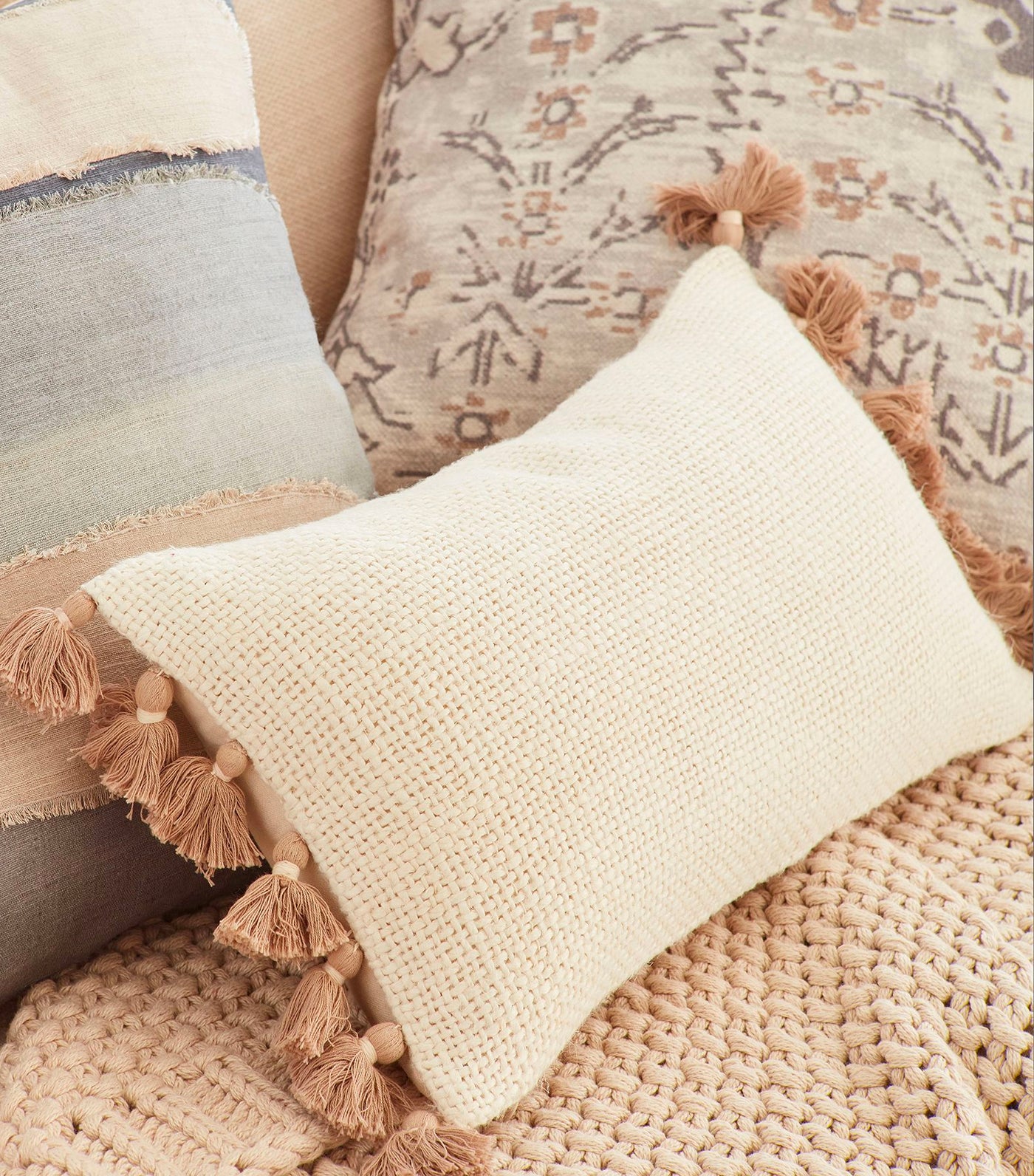 west elm Two Tone Chunky Linen Tassels Pillow Cover