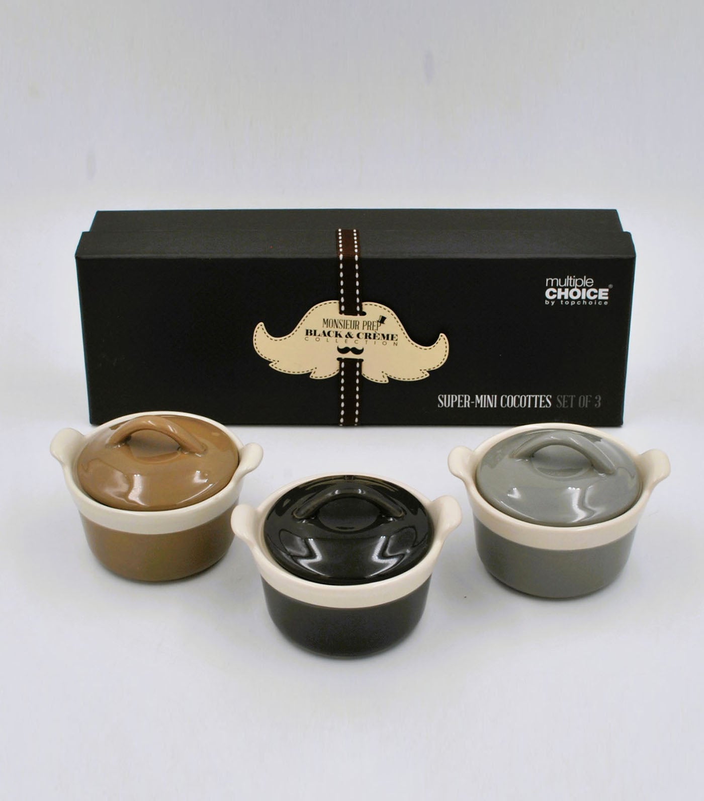 Multiple Choice Black & Crème Collection Mini Cocotte - Set of 3