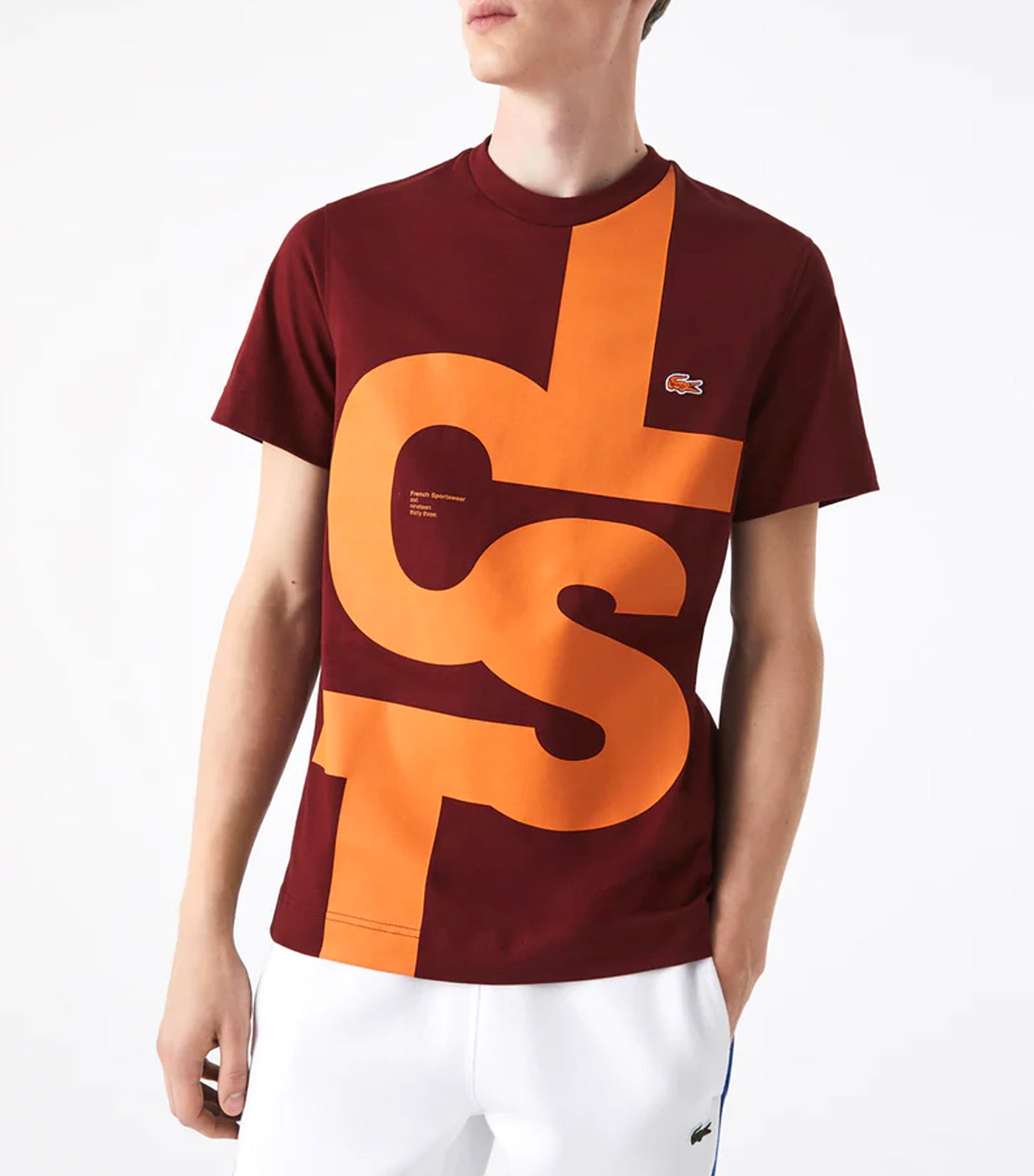 Men's Regular Fit Contrast Lettering Cotton T-Shirt Cranberry
