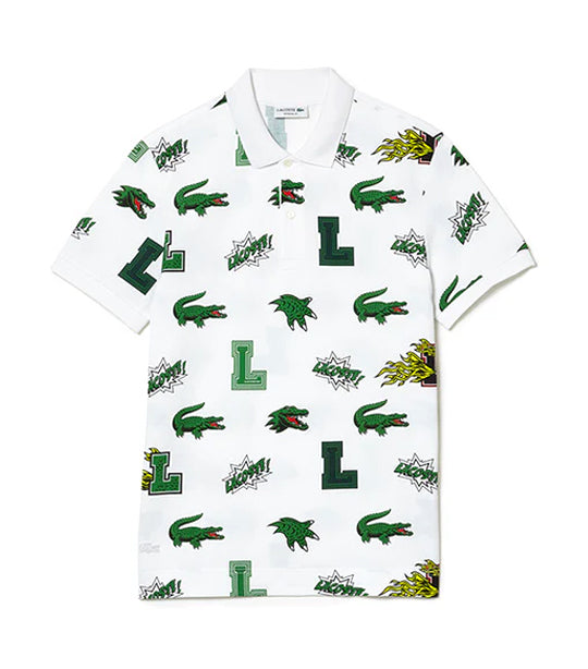Men's Holiday Regular Fit Crocodile Print Polo White/Multi