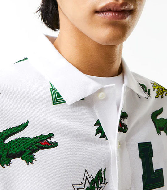Men's Holiday Regular Fit Crocodile Print Polo White/Multi