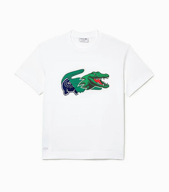 Men's Holiday Relaxed Fit Oversized Crocodile T-Shirt White