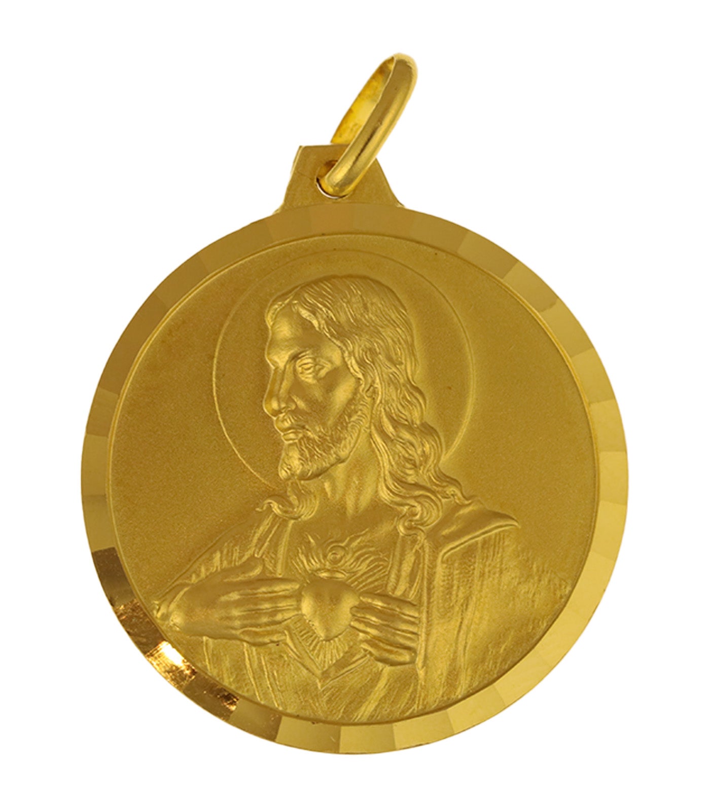 Virgin Mary/Sacred Heart Medal 18k Yellow Gold 30mm