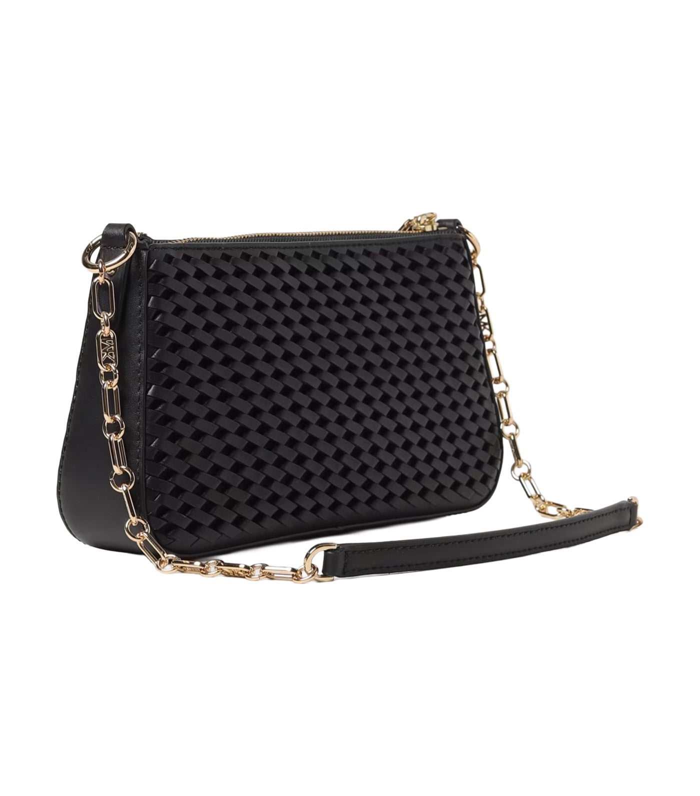 Empire Medium Woven Leather Chain-Link Pochette Black