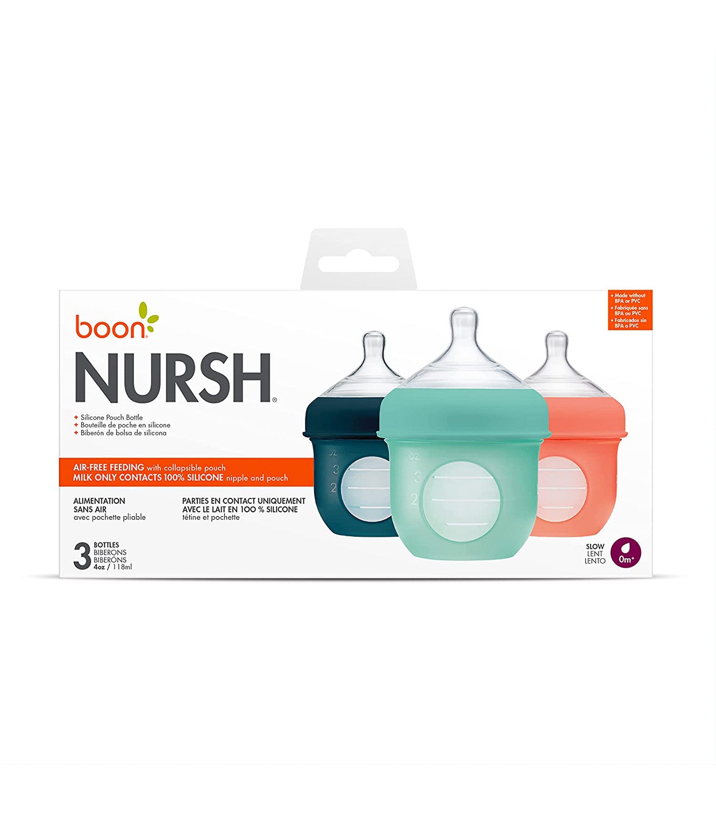 NURSH Silicone Pouch Bottle 4oz 3 Pack Mint/Cantaloupe/Navy