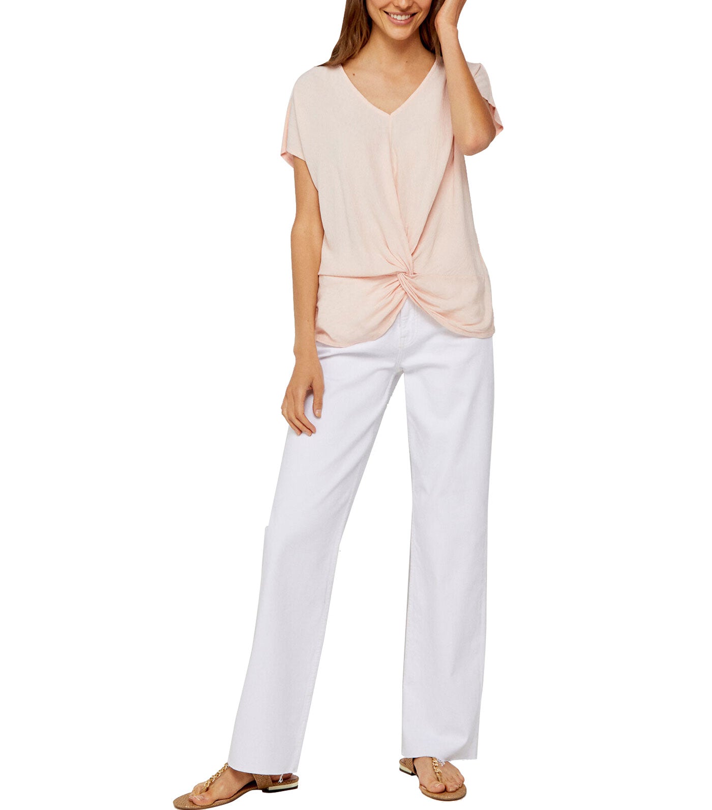 Combined Knit Top with Draped Knot Pink