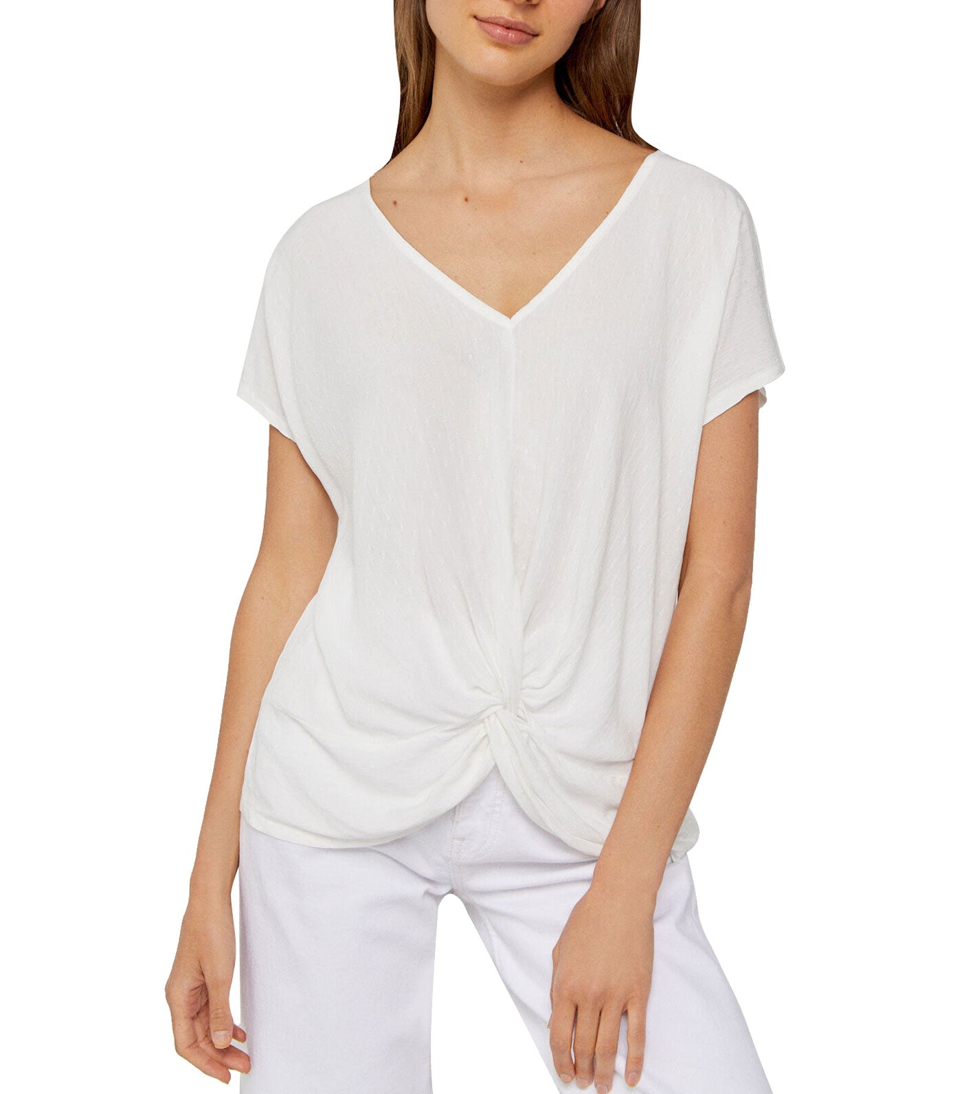 Combined Knit Top with Draped Knot White