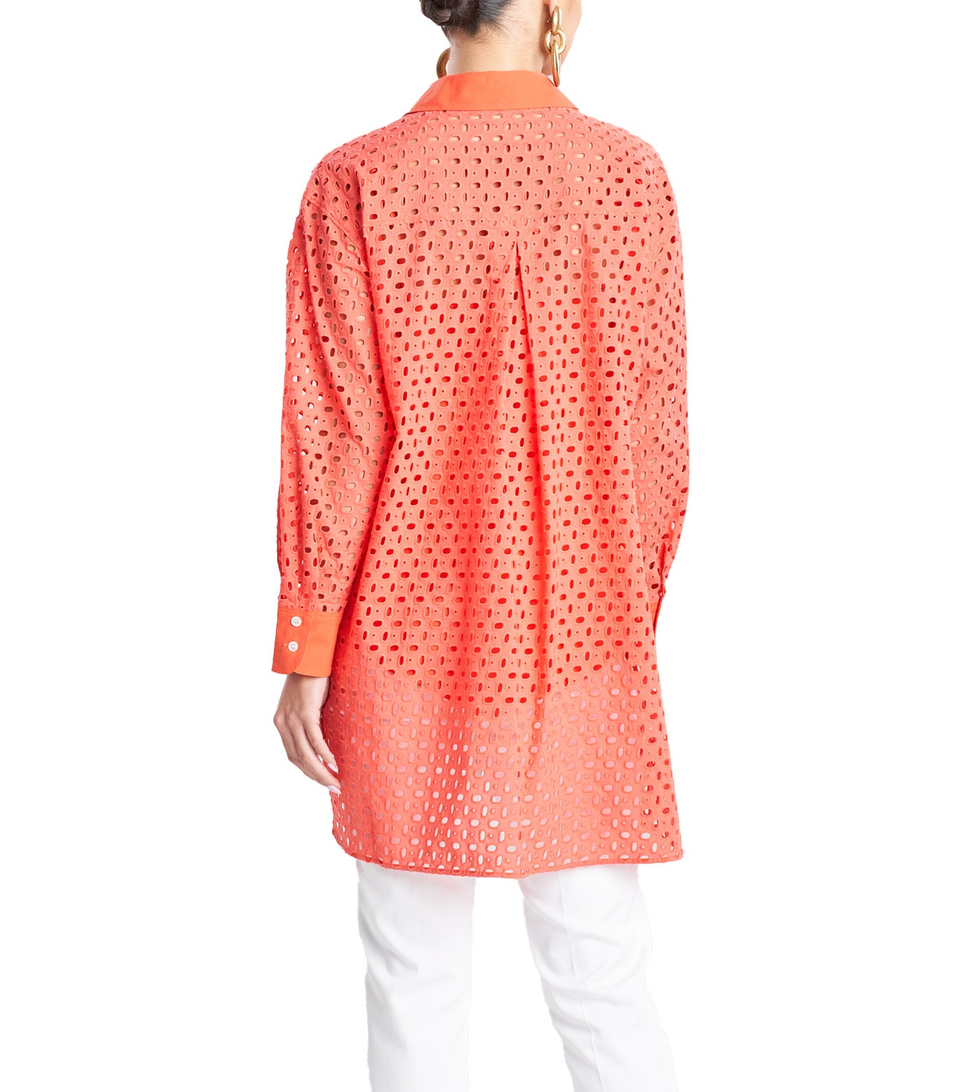 Cotton Eyelet Oversized Top Bright Heather Coral