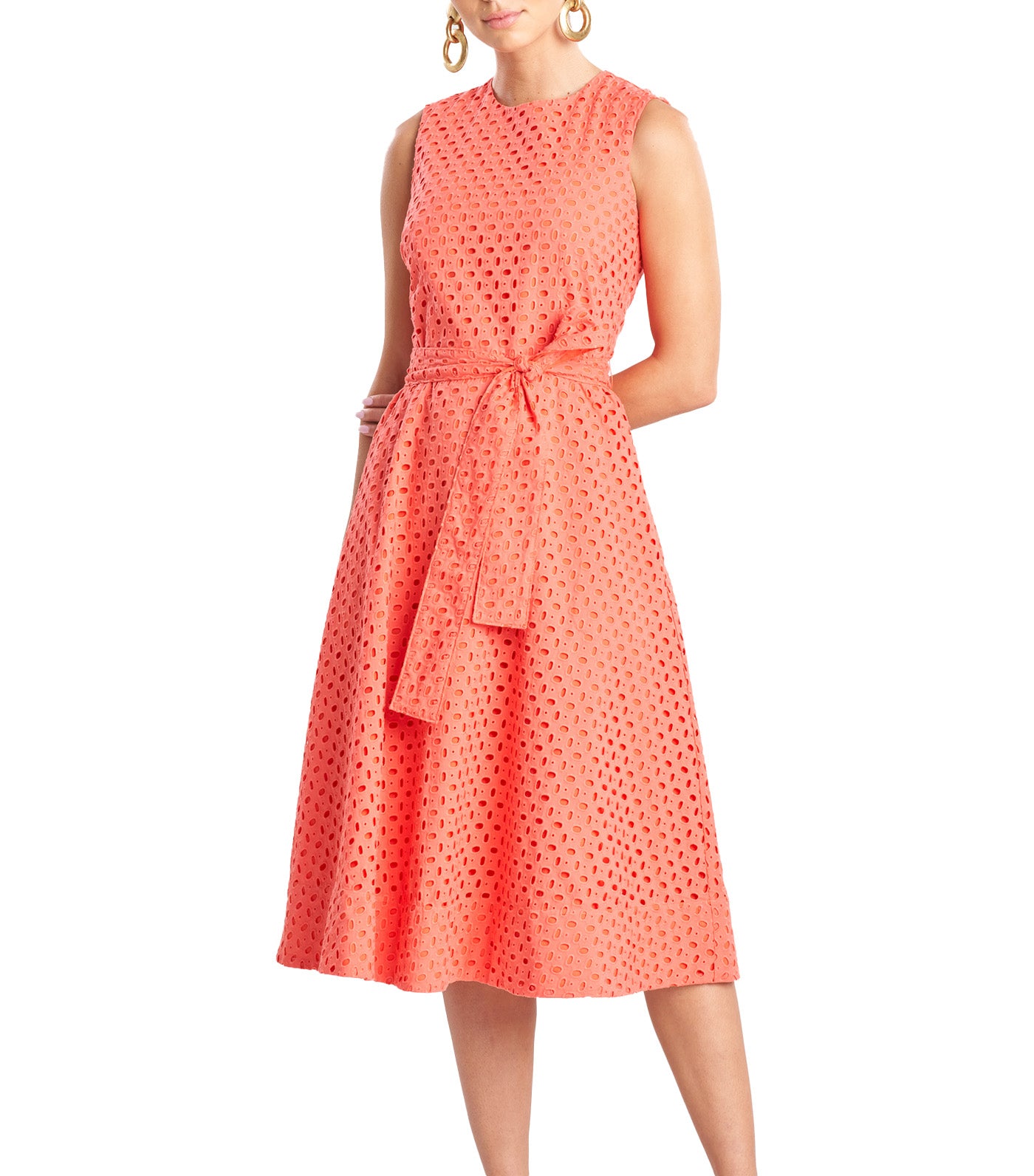 Cotton Eyelet Belted Dress Bright Heather Coral