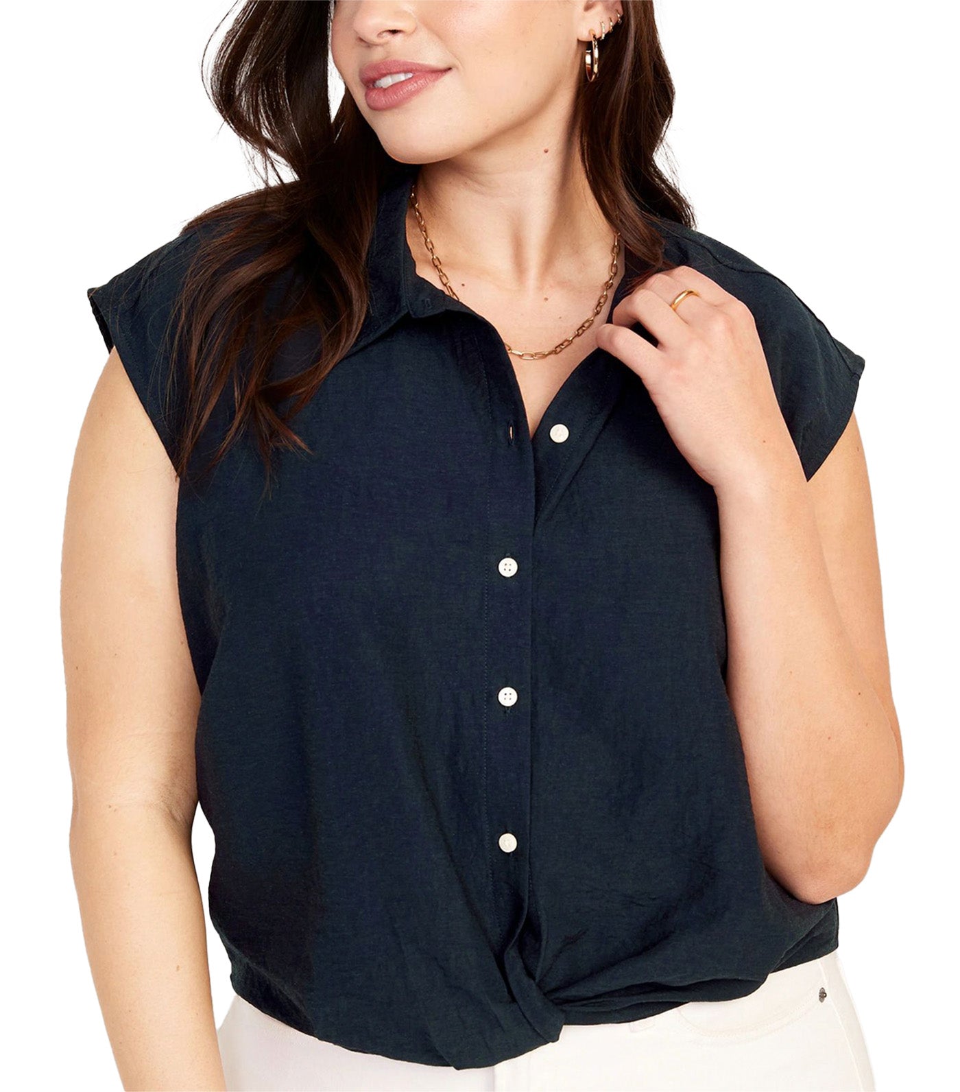 Dolman-Sleeve Twist-Front Button-Down Shirt for Women In The Navy