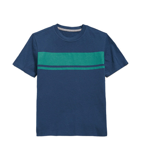 Softest Short-Sleeve Striped T-Shirt for Boys Blue Green Medium Stripe