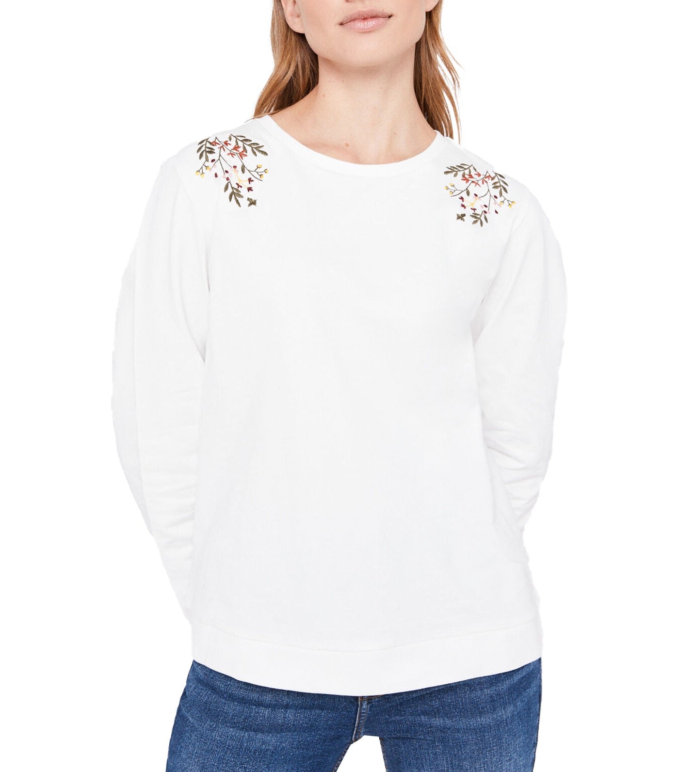 Floral Embroidered Sweatshirt White