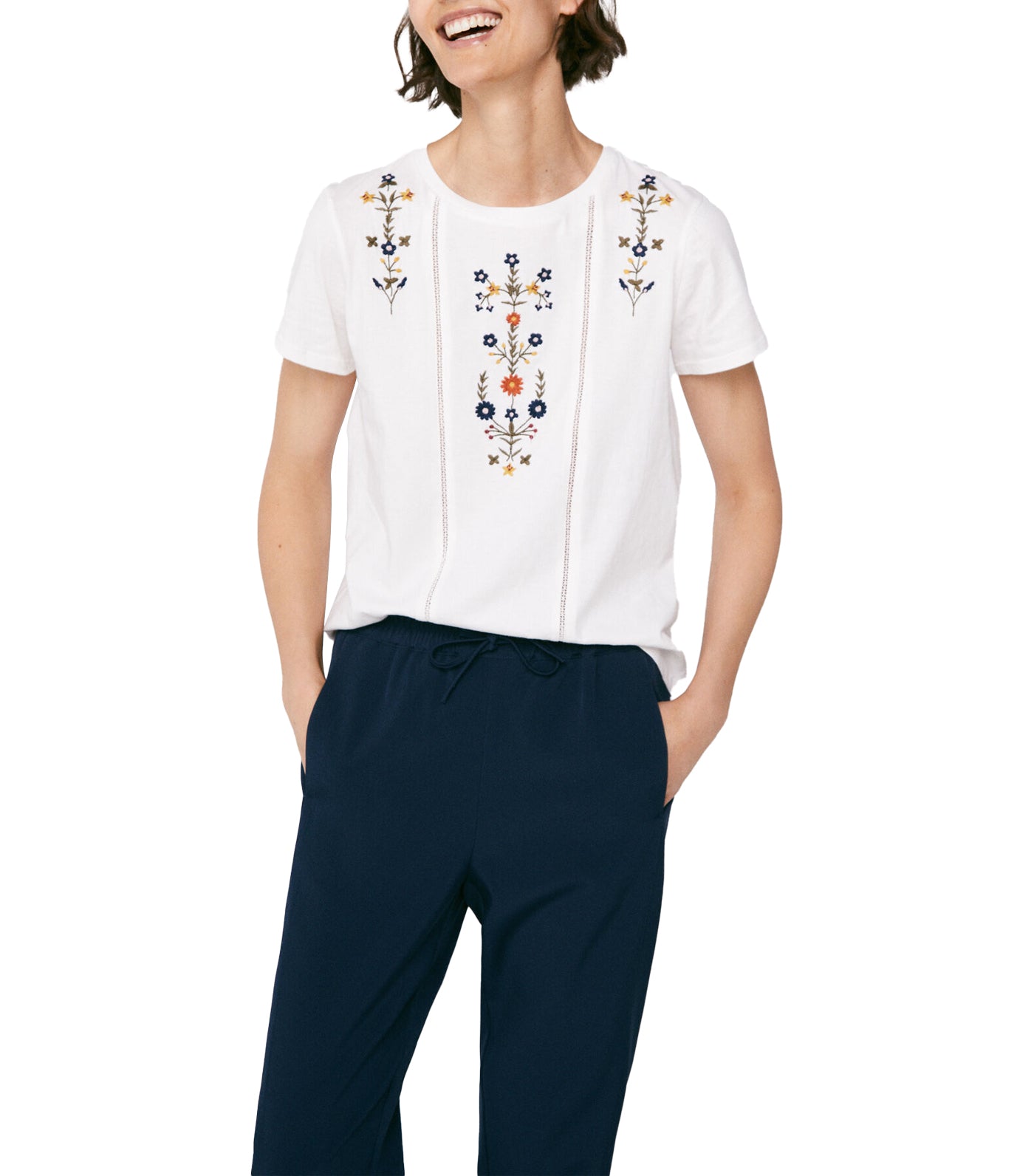 Floral Embroidery T-Shirt White