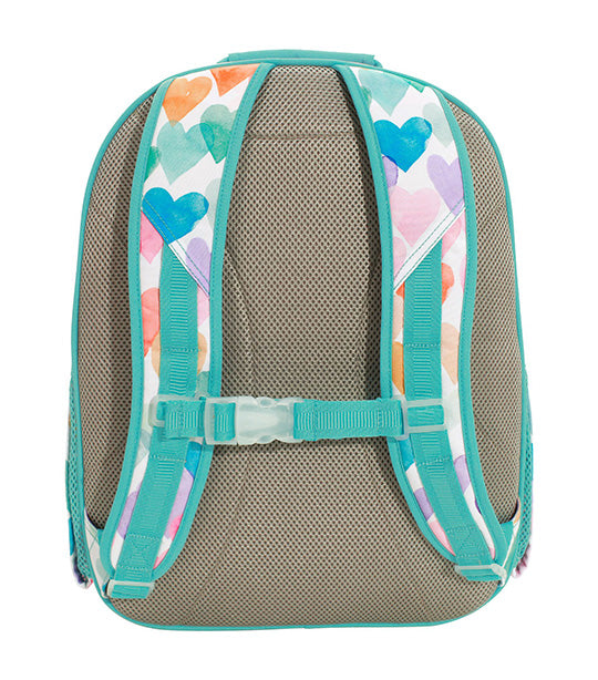Mackenzie Aqua Rainbow Hearts Backpack and Lunch Box