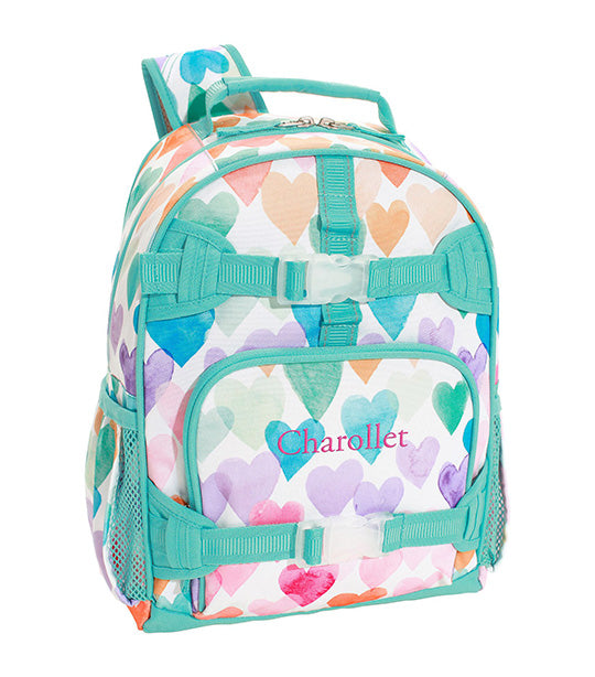 Mackenzie Aqua Rainbow Hearts Backpack and Lunch Box