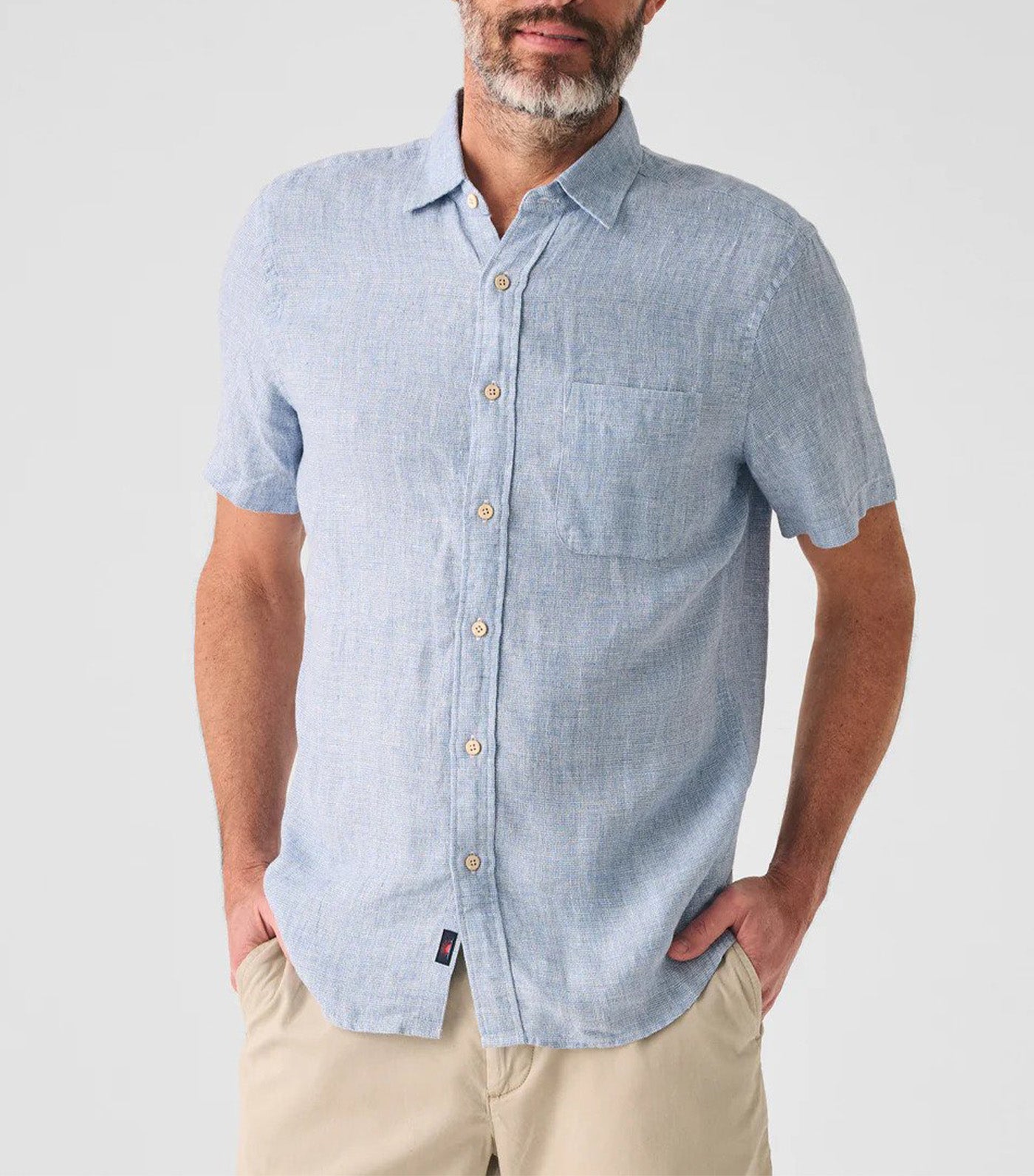 Short Sleeve Linen Laguna Shirt Blue Basketweave